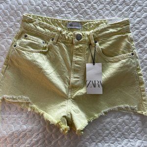 Zara Ripped Jean Shorts in Bright Green